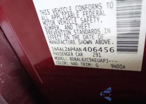 2010 Nissan Altima 2.5 S z USA, uszkodzony, nr VIN 1N4AL2AP4AN406456